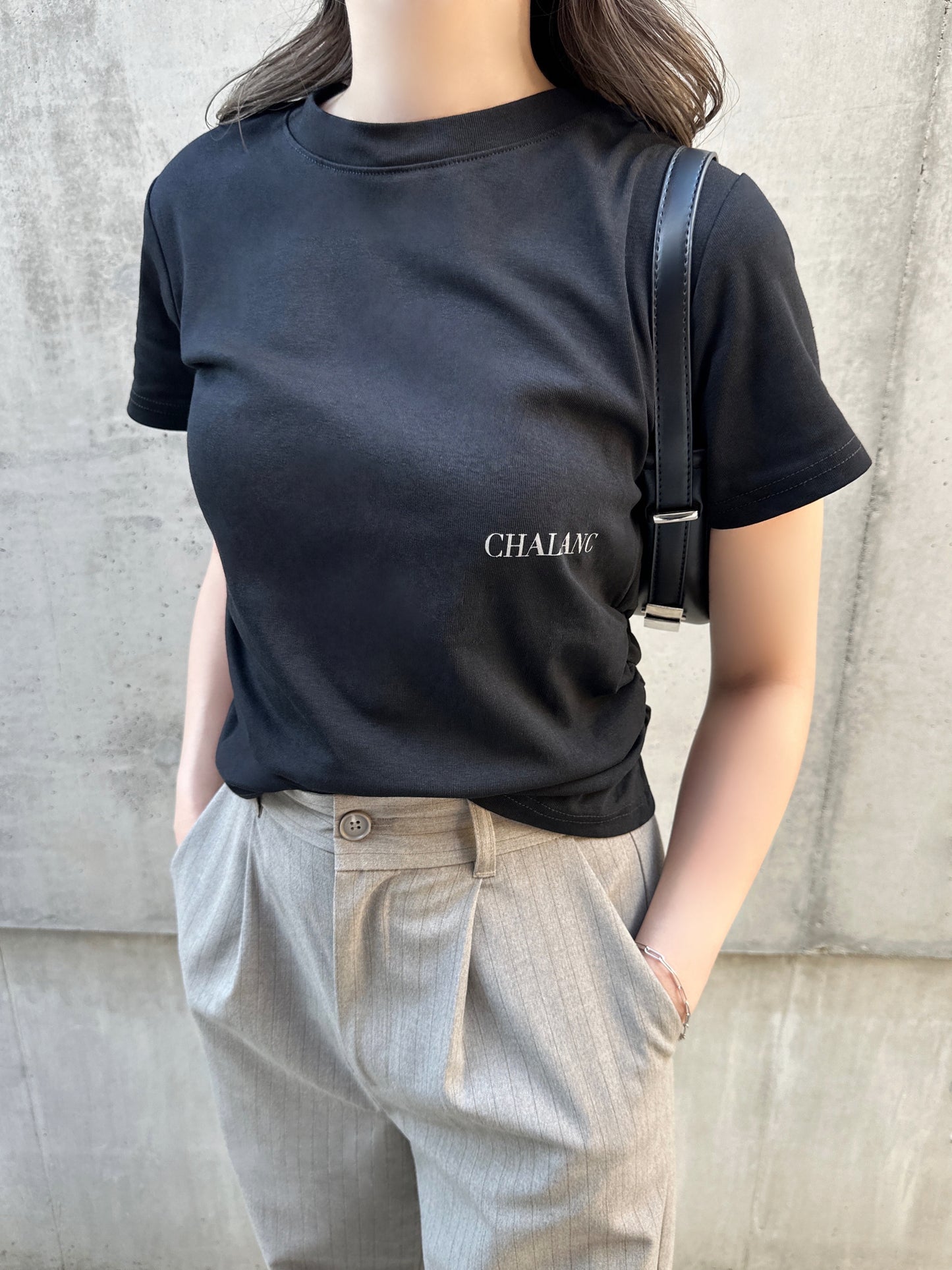 SIDE SHIRRING TOPS / BLACK